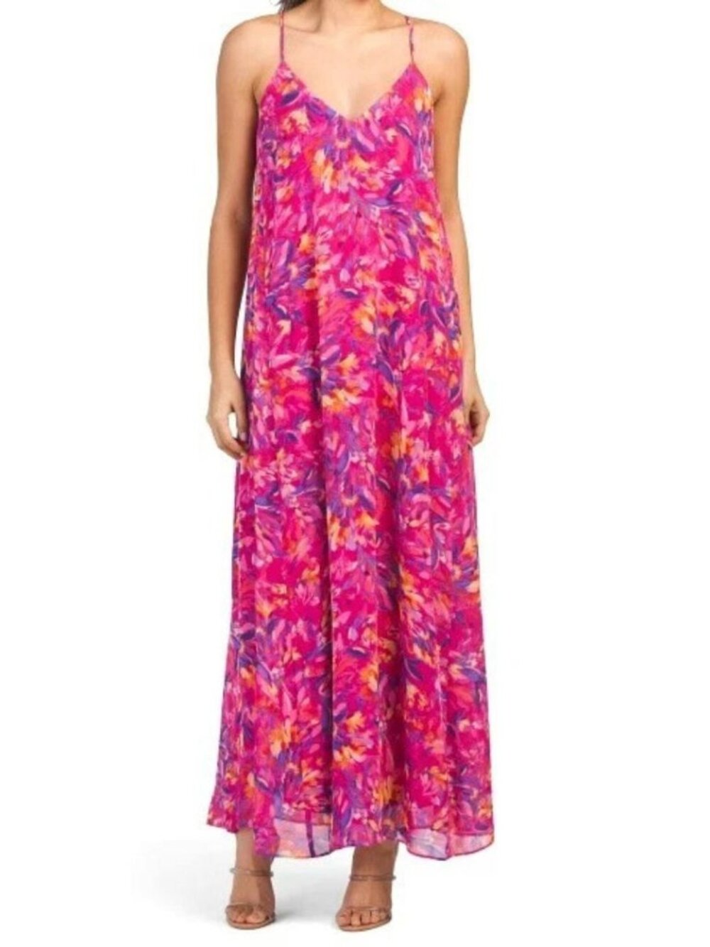 New With Tags Nicole Miller Floral Print Satin Multicolor Maxi Dress Size XL